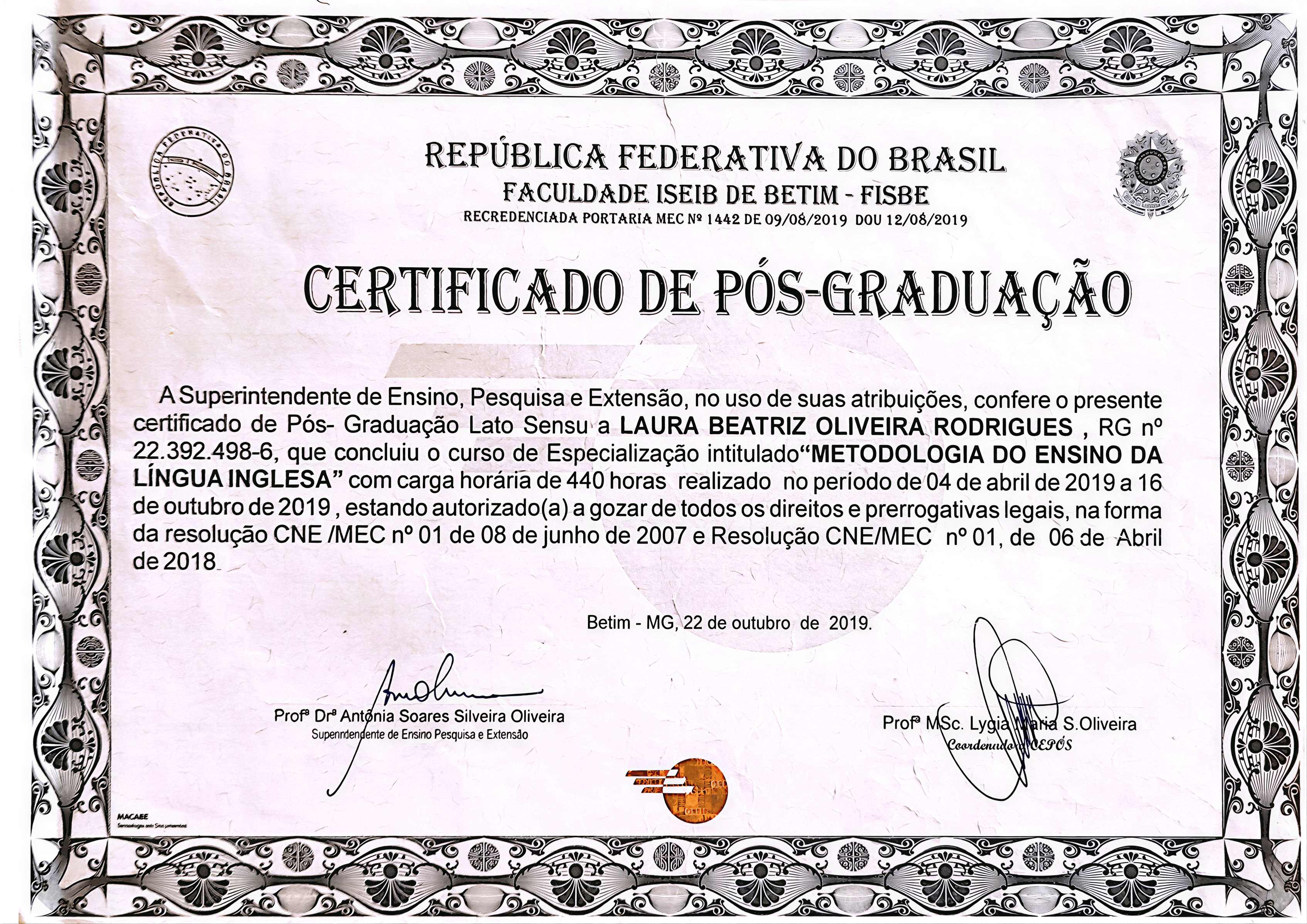 Certificado de Pós-Graduação ISEIB